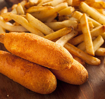 Corn dog with fries